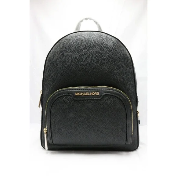 Michael Kors Jaycee Medium Zip Pocket Backpack Leather Black Gold $498